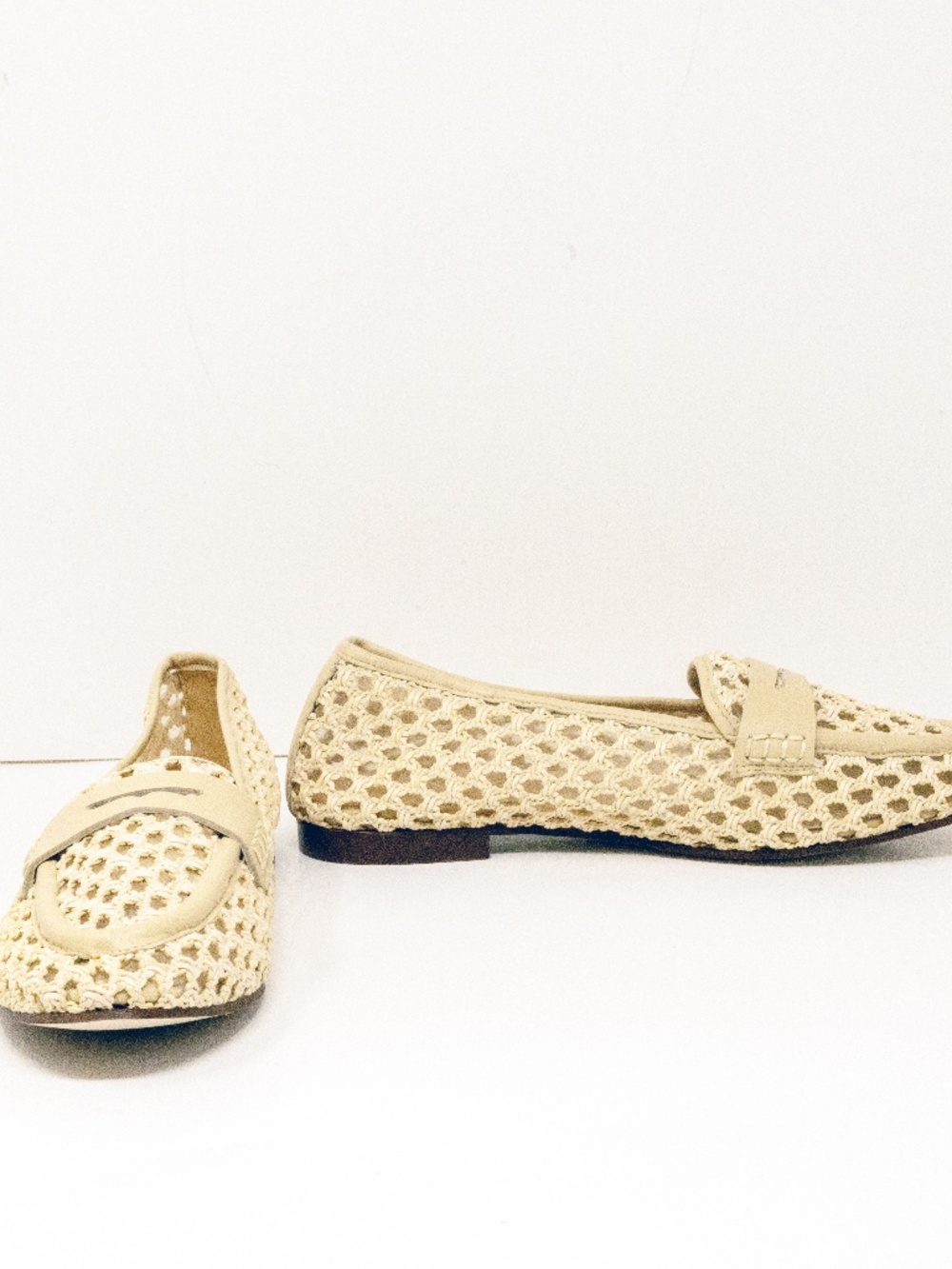 NEW Tuckernuck Rowan Genuine Leather Woven Slip On Loafers Flats Shoes Bone 9.5